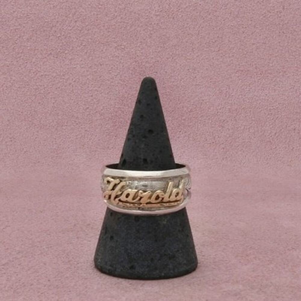 Sterling Silver & 14K Gold Vintage Men's Harold Name Band Ring Size 10